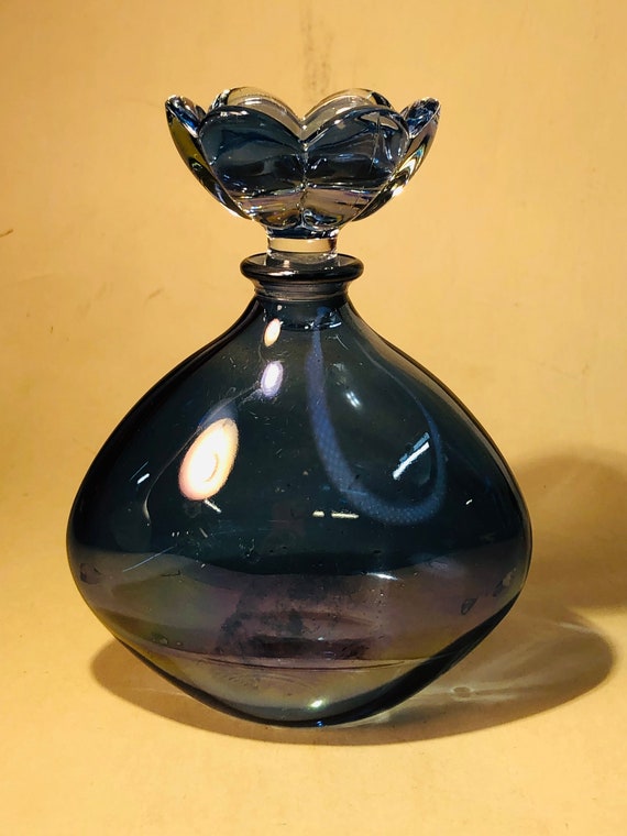Vintage Blue Iridescent Perfume Bottle - image 2