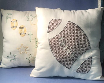 Hand Stitched Embroidery Cross Stitched Football Pillows