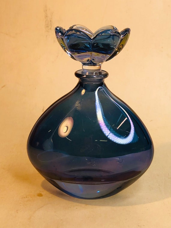 Vintage Blue Iridescent Perfume Bottle - image 1