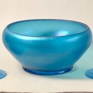 Fenton Blue Celeste Stretch Glass Console Bowl and CandleHolder Set