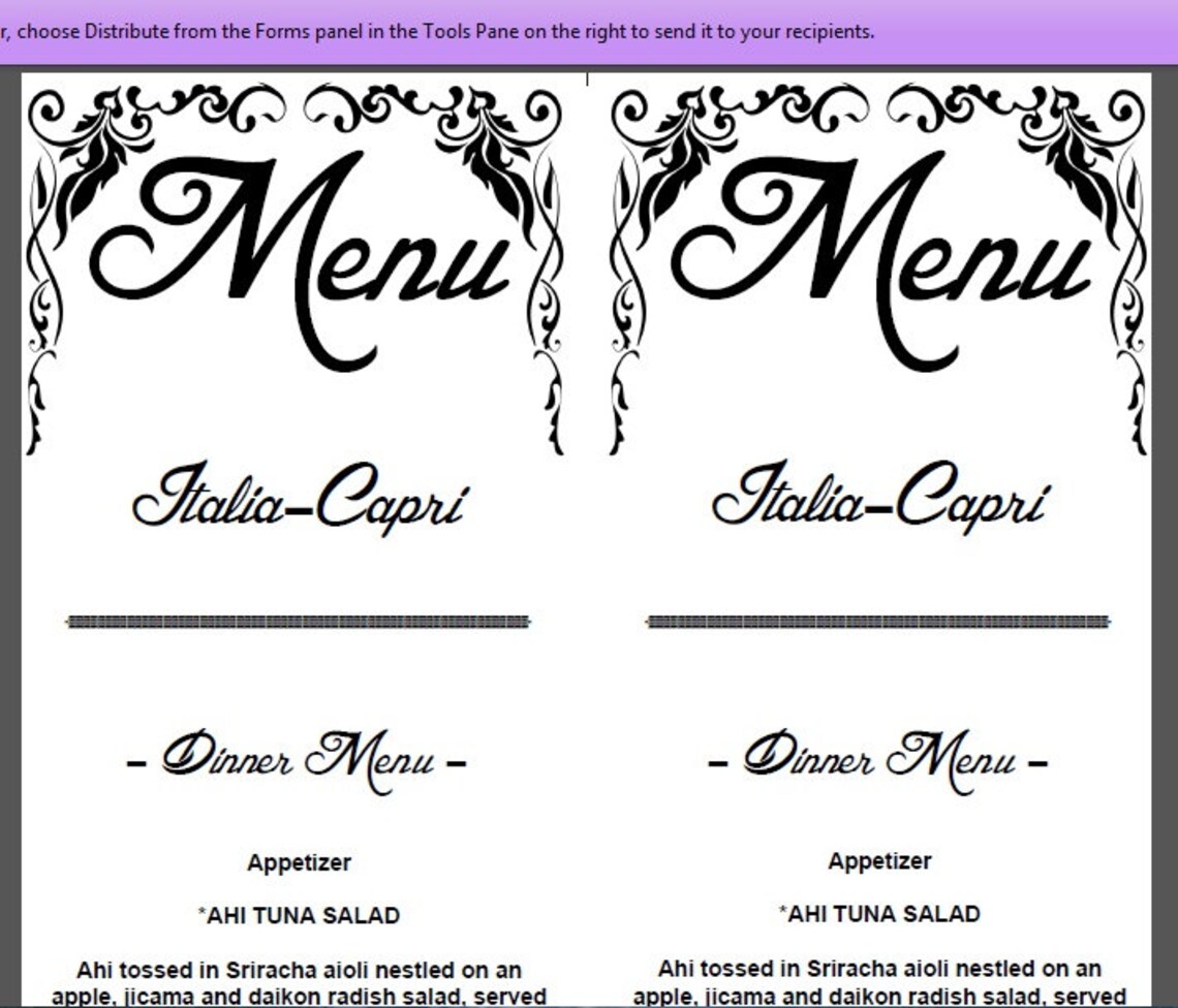 DIY Resturant Menu Fresh Sheet for INSTANT DOWNLOAD in .pdf Editable ...