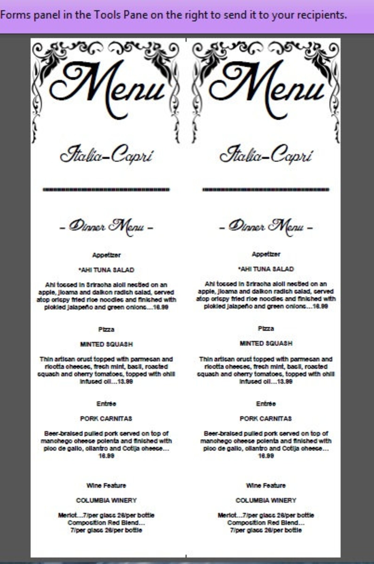 DIY Resturant Menu Fresh Sheet for INSTANT DOWNLOAD in .pdf Editable ...