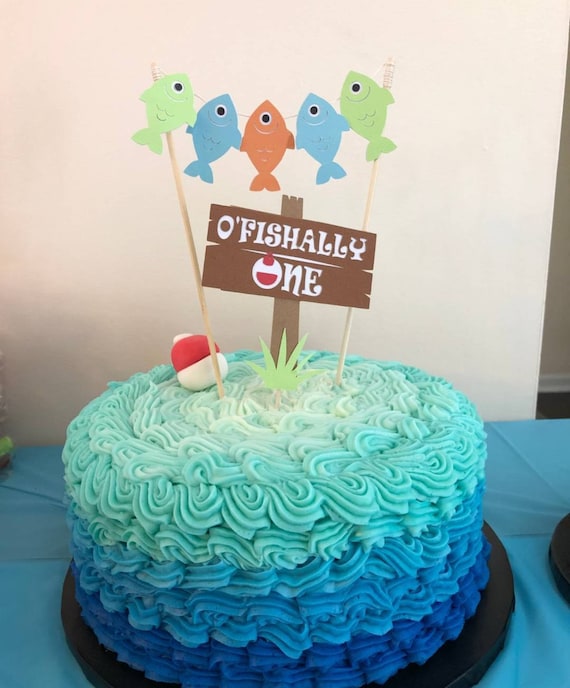 Ofishally One Fishing Cake Topper First Birthday Fishing Cake Etsy