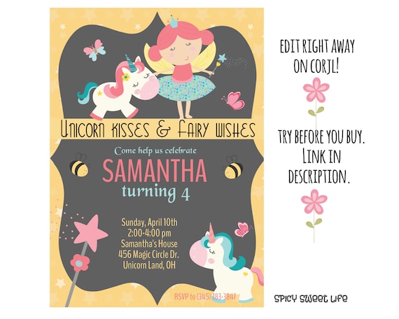 Fairy Birthday Invitation, Magical Fairy Invitation, Floral Fairy Invitation, Fairy Birthday Party Invitation, corjl, instant download Il_570xn