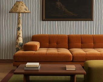 Dolce Stripe Wallpaper, off-white and dusty blue