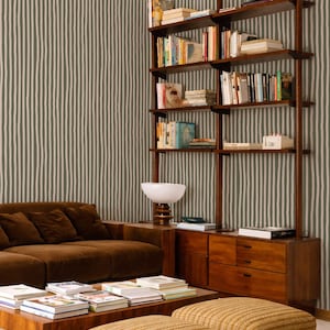 Dolce Stripe Wallpaper, olive green and tan