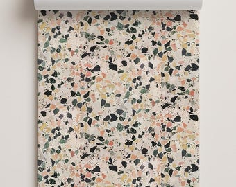 Mojave Terrazzo Contact Paper, peach, green and yellow