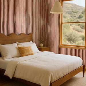 Papel de parede Dolce Stripe, branco-sujo e vermelho-tijolo - Papel de parede autoadesivo, papel de parede tradicional com cola, removível.