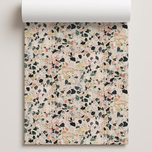 Mojave Terrazzo Contact Paper, peach, green and yellow