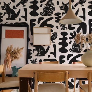 Abstract Animales Wallpaper, white & black