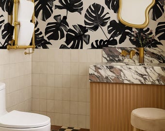 Monstera Leaf Wallpaper, black and off-white