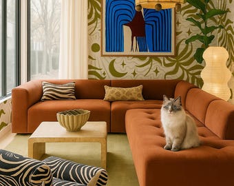 Papel pintado Hoja Lunar, beige y verde oliva