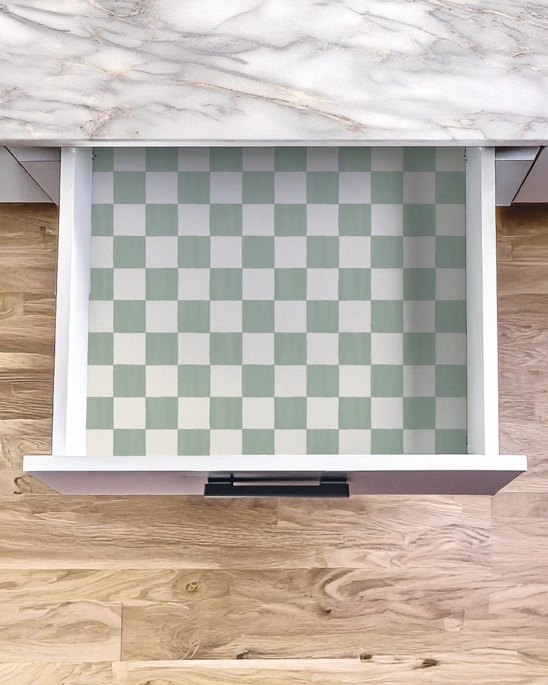 Checkers Contact Paper, dusty mint & white image 2