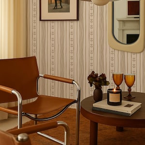 Daisy Chain Stripe Wallpaper, beige and tan - Peel and Stick Wallpaper, Traditional Pasted Wallpaper, Removable