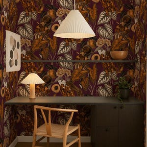 Cali Tropicale Wallpaper, eggplant and toffee