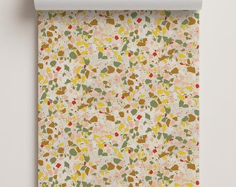 Papel de contacto Terrazzo Confetti, oliva, melocotón y rojo neutros