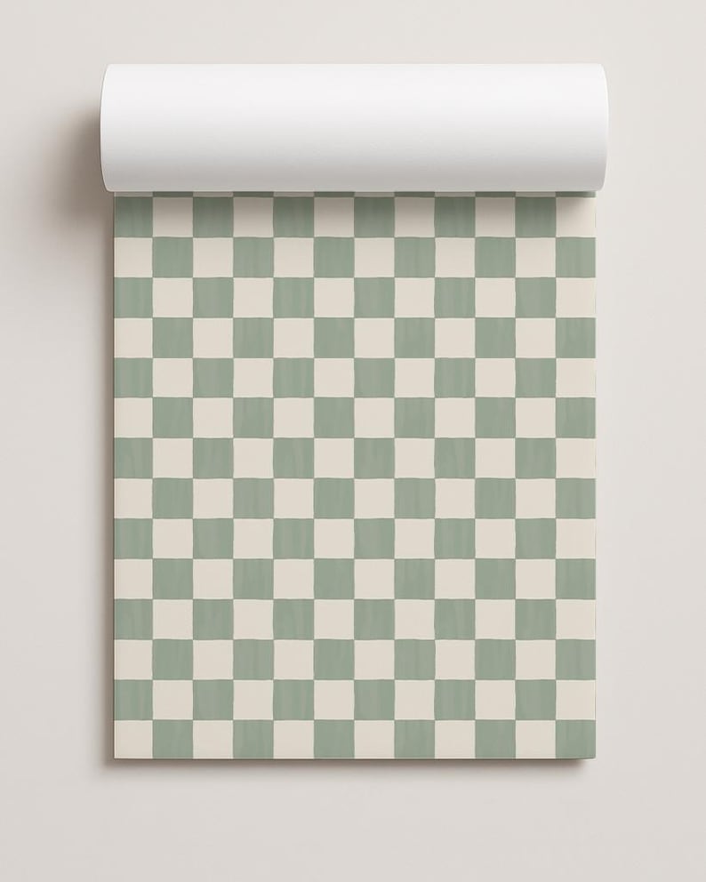 Checkers Contact Paper, dusty mint & white image 1