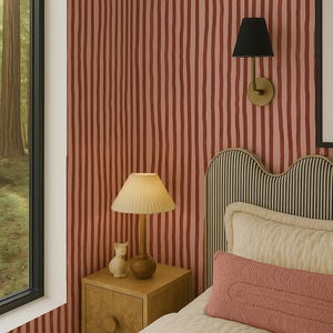 Dolce Stripe Wallpaper, pink and brick red