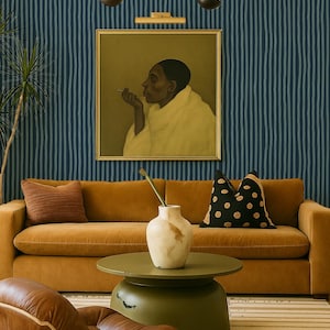 Dolce Stripe Wallpaper, navy and light blue