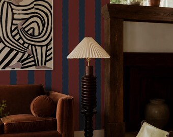 Rio Ripple Wallpaper, navy and fig