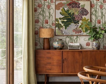 Campanas Wallpaper, neutral and burnt orange - Peel and Stick Wallpaper, Traditional Pasted Wallpaper, Removable