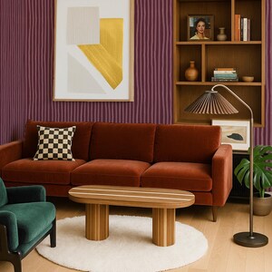 Dolce Stripe Wallpaper, eggplant and mauve