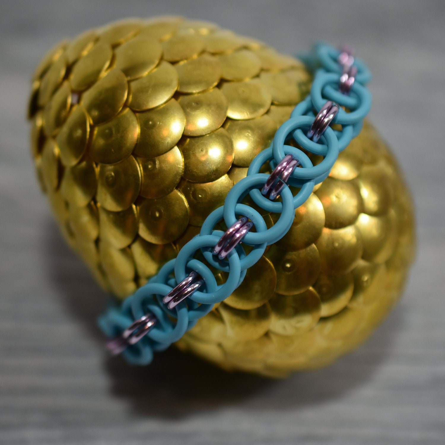 Light Blue and Purple Chainmail Bracelet - Helms Weave With Rubber ...