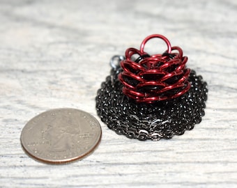 Red Chainmail Egg Necklace - Black Inner Rings Dragon Egg