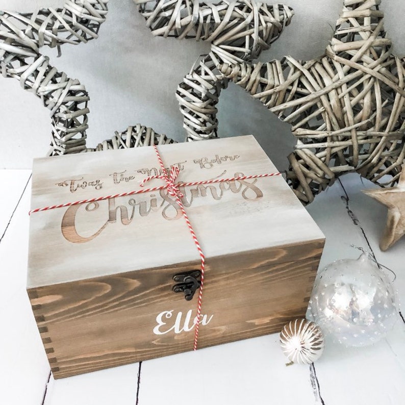 Personalised wood Christmas Eve box image 5