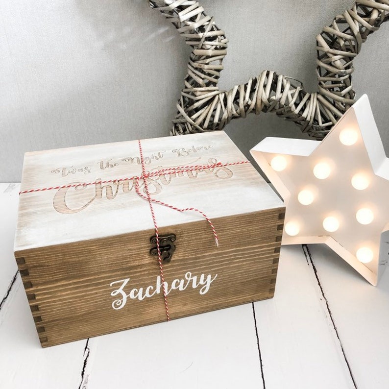 Personalised wood Christmas Eve box image 8