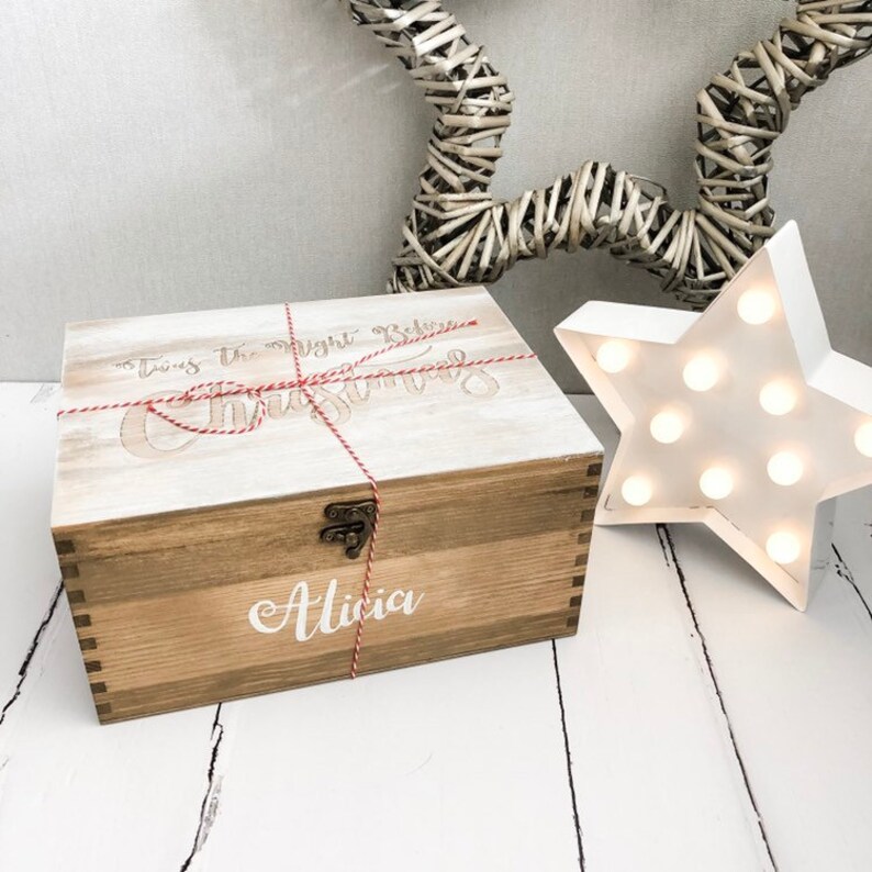 Personalised wood Christmas Eve box image 9