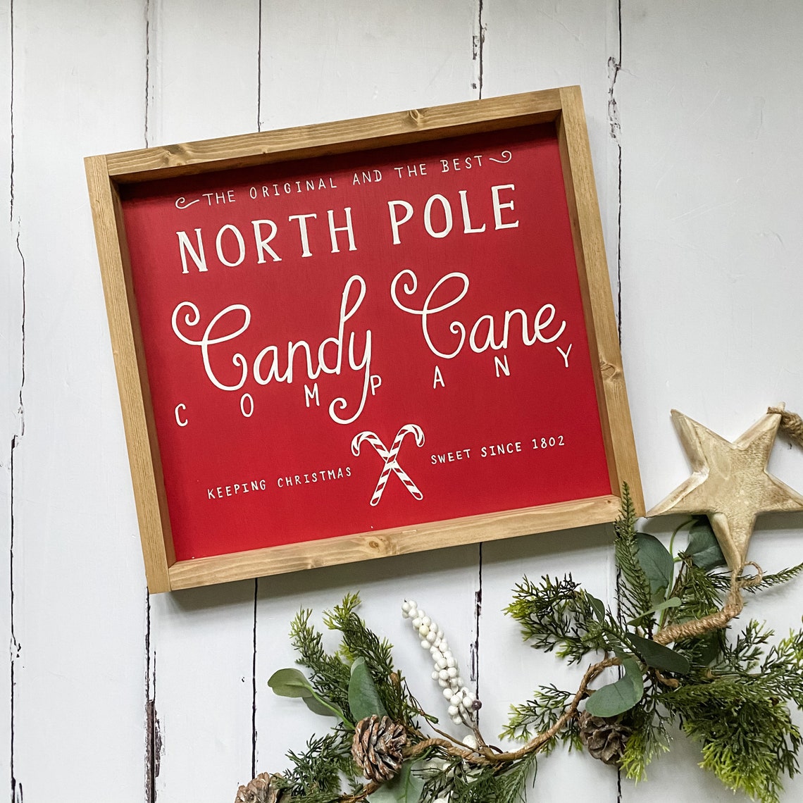 North Pole Candy Cane Company hand painted Christmas sign Etsy