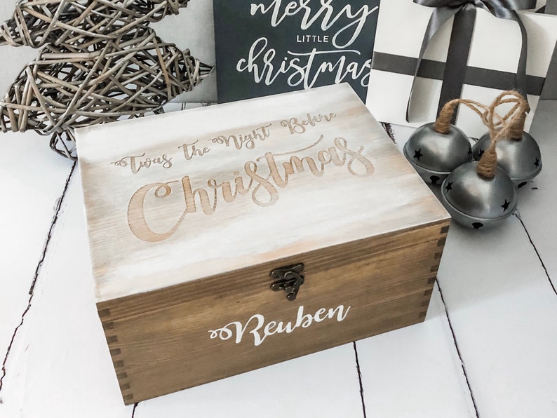 Personalised wood Christmas Eve box image 3