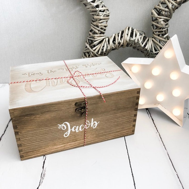 Personalised wood Christmas Eve box image 6