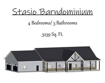 Barndominium Plan, 4 bedrooms, 3 bathrooms, 3200 sq ft, House plans, Ready to print