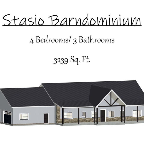 Barndominium Plan, 4 bedrooms, 3 bathrooms, 3200 sq ft, House plans, Ready to print