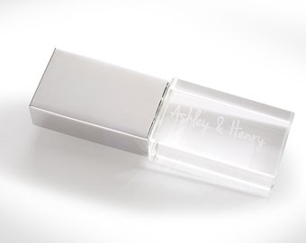 Crystal USB Drive (Personalized & Engraved) Custom Wedding USB Flash Drive 8GB Kraft USB Packaging