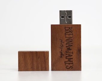 Walnut Wood USB with Personalization | Wedding Flash Drive | Engraved Walnut Flash Drive