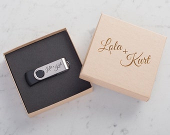 Kraft USB Box + Metallic Swivel Drive with Personalization | Kraft Box | Wedding USB
