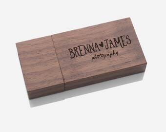 Wooden USB | Wedding Flash Drive with Personalization 4gb, 8gb, 16gb | Walnut Wood | 2.0