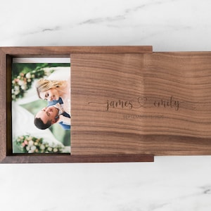 Walnut Wood Memory Box 4x6 or 5x7 with Engraving | Photo Keepsake Box