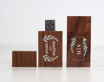 Walnut Wood USB with Full Color Printing | Personalized Walnut Flash Drive | Wedding Flash Drive