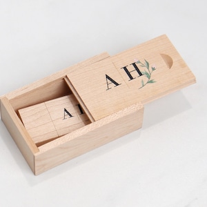 Maple Wood USB Drive Box + Maple USB with Full Color Printing | Personalized USB Box | Rustic Box