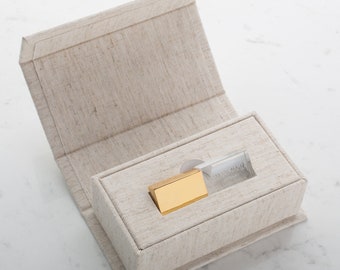 Linen Fabric USB Box with Magnetic Closure + Crystal USB | Wedding Flash Drive | USB Packaging