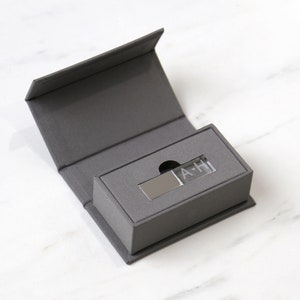 Slate Gray Fabric USB Box with Magnetic Closure + Crystal USB | Wedding Flash Drive | USB Packaging