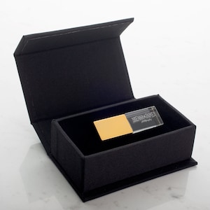Black Fabric USB Box with Magnetic Closure + Crystal USB | Wedding Flash Drive | USB Packaging