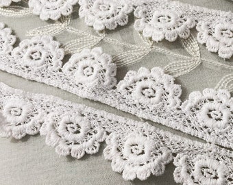 Very Pretty White Antique Schiffli Lace - Irish Crochet Clones - Victorian Fashion Craft Create Dolls Bears