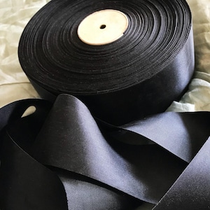2 inch Wide 2.5 yards - Antique BLACK Satin Rayon Ribbon - Haberdashery Millinery Vintage Supplies
