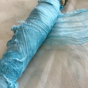 3 m Vintage Sari Seide Chiffon - Shallow Waters - Multicolor Shades Gaze Recycled Band - Puppen Hüte Schmuck Geschenk Stickerei Handwerk