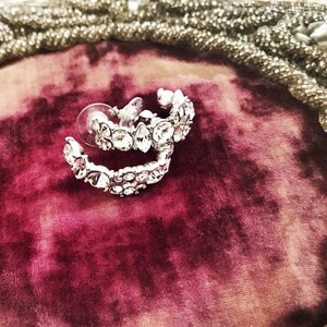 Lindos brincos vintage de strass prateados para mulheres, joias de argola